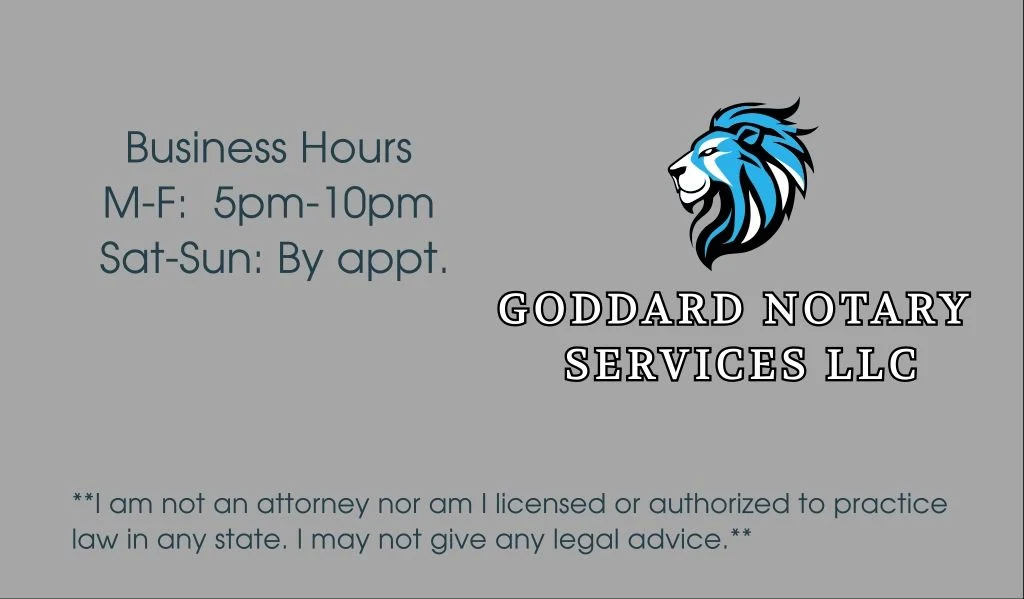Goddard Notary Services – Business Card Back